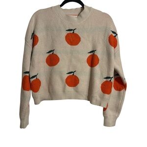 Moon & Madison Orange Fruit Cropped Crew Neck Sweater - Women’s Size Small